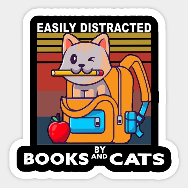 Easily distracted by cats and books Sticker by FatTize